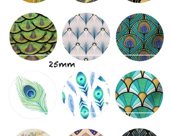 CT392 Peacock 12 Images/Dessins/collages/Scrapbooking digitales pour cabochon 30/25/20/18/16/15/14/12/10/8 mm Rond/Carré/Ovale