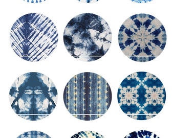 CT382 Indigo Tie dry Shibori 12 Images/Dessins/collages/Scrapbooking digitales pour cabochon 30/25/20/18/16/15/14/12/10/8mm Rond/Carré/Ovale