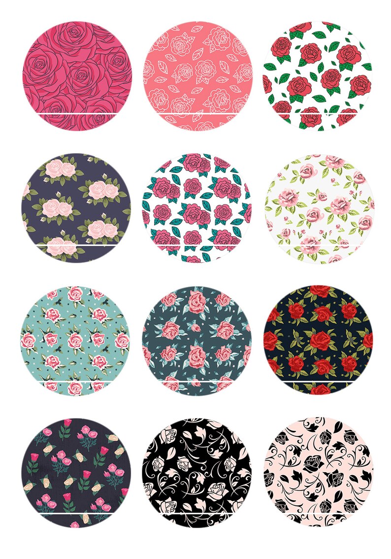 CT308 Roses 12 Images/Dessins/collages/Scrapbooking digitales pour cabochon 30/25/20/18/16/15/14/12/10/8 mm Rond/Carré/Ovale image 1