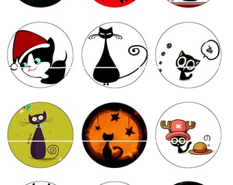 HH-Chat 12 Images/Dessins digitales pour cabochon 30/25/20/18/16/15/14/12/10/8 mm Rond