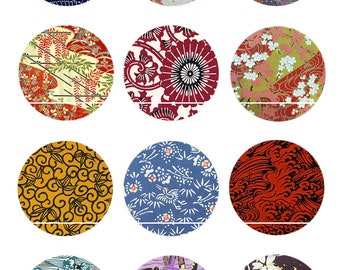 CT374 Motif Japonais 12 Images/Dessins/collages/Scrapbooking digitales pour cabochon 30/25/20/18/16/15/14/12/10/8 mm Rond/Carré/Ovale