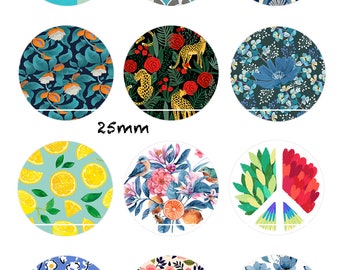 CT386 Spring Colorful Flowers  12 Images/Dessins/collages digitales pour cabochon 30/25/20/18/16/15/14/12/10/8 mm Rond/Carré/Ovale