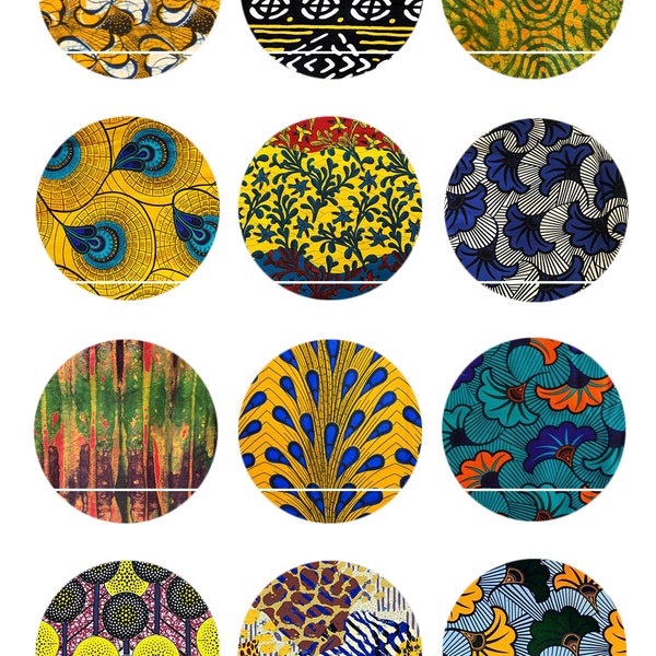 CT367 Motifs Africains ethniques Wax 12 Images/Dessins digitales pour cabochon 30/25/20/18/16/15/14/12/10/8 mm Rond/Carré/Ovale