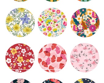 CT388 Spring Colorful Flowers 12 Images/Drawings/Digital Collages for Cabochon 30/25/20/18/16/15/14/12/10/8 mm Rond/Carré/Oval