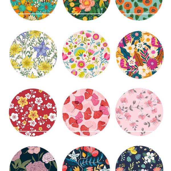 CT388 Spring Colorful Flowers  12 Images/Dessins/collages digitales pour cabochon 30/25/20/18/16/15/14/12/10/8 mm Rond/Carré/Ovale