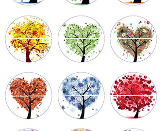 HH-Arbres en coeur 12 Images/Dessins digitales pour cabochon 30/25/20/18/16/15/14/12/10/8 mm Rond/Ovale