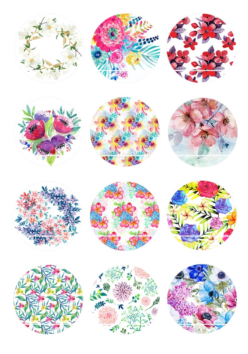 CT257 Milles fleurs 12 Images/Dessins/collages/Scrapbooking digitales pour cabochon 30/25/20/18/16/15/14/12/10/8 mm Rond/Carré/Ovale image 1