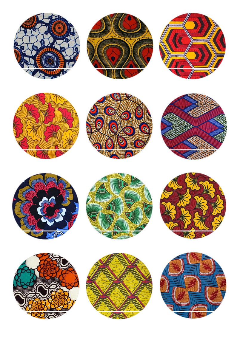 CT290 Wax Africain1 12 Images/Dessins/collages/Scrapbooking digitales pour cabochon 30/25/20/18/16/15/14/12/10/8 mm Rond/Carré/Ovale image 1