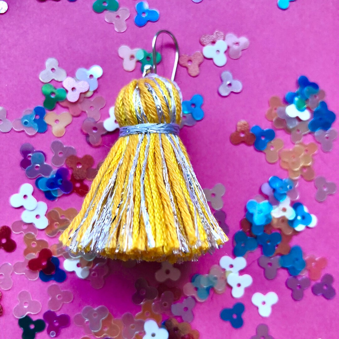 DISCO Sparkle Silver & Gold Mini Tassel Earrings Etsy