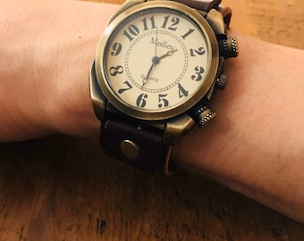 Handmade leather steampunk wrist watch, vintage watch, steampunk, gift for him, gift for her, leather strap