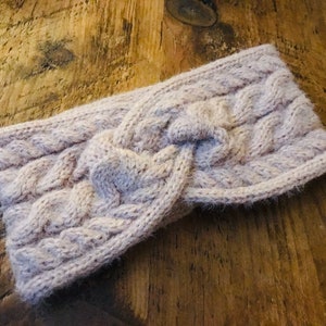 pink chunky knitted headband, ear warmers, cosy, warm, turban style, handmade in the UK, adult, gift for her, keep warm, headwear. image 2