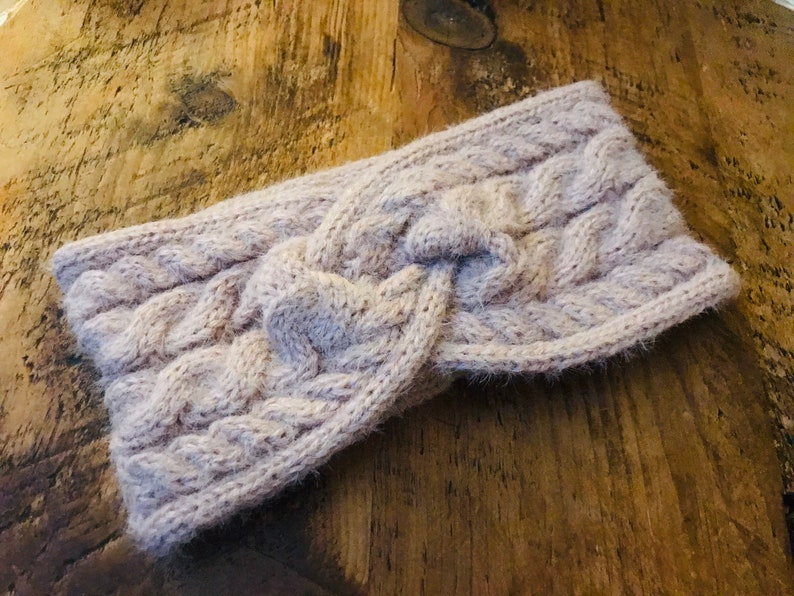 pink chunky knitted headband, ear warmers, cosy, warm, turban style, handmade in the UK, adult, gift for her, keep warm, headwear. image 2