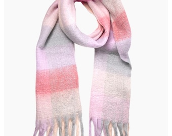 Pink winter scarf, blanket scarf, tassel scarf, warm scarf, ladies scarf, scarf, pink.