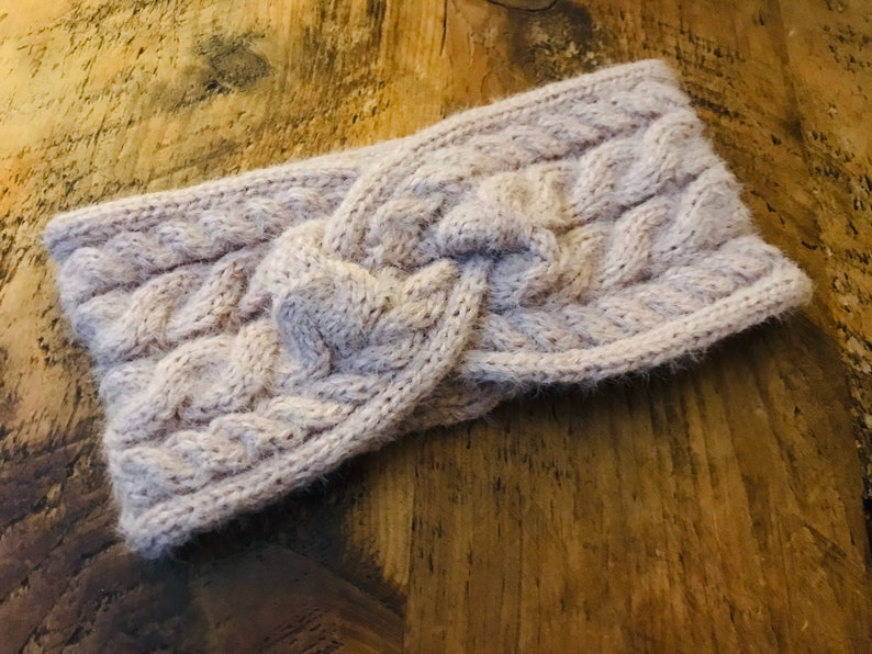 pink chunky knitted headband, ear warmers, cosy, warm, turban style, handmade in the UK, adult, gift for her, keep warm, headwear. image 1