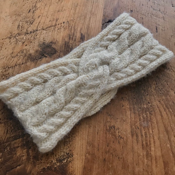 Crème dikke gebreide hoofdband, gebreid, haarband, winterhoofdband, oorwarmers, tulbandstijl, handgemaakt in het Verenigd Koninkrijk, cadeau voor haar.