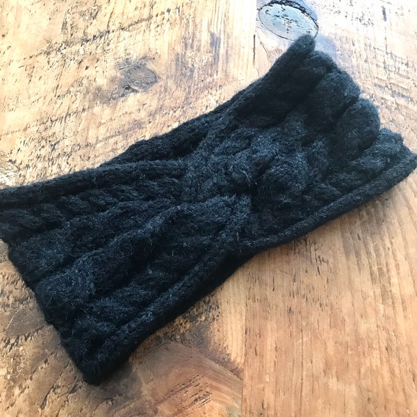 Black chunky knitted headband, knitted, hairband, winter headband, ear warmers, turban, handmade in the UK, Gift for her.