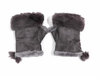 Mitaines en fausse fourrure, gants d'hiver, mains libres, doigts dehors, fausse fourrure, Royaume-Uni, chauffe-poignets, gants pour femmes