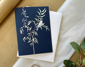 Blue Bird Eucalyptus Watercolour Spring Greeting Card