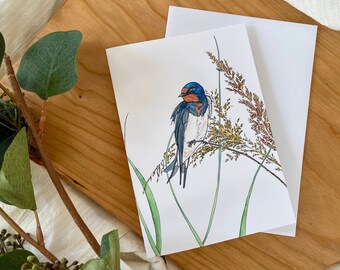 Peaceful Swallow Spring Watercolour Greeting Card