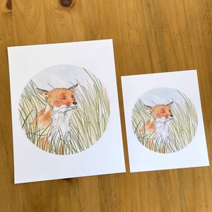 Happy Fox. Watercolour Circle Fox Print. Windy Grass Painting. imagem 5
