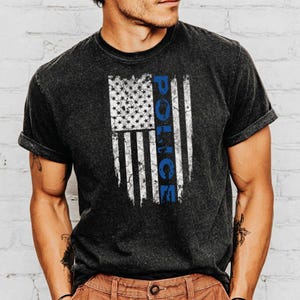 Thin Blue Line Flag T-Shirt, Distressed Police Flag Tee, Law Enforcement Support T-Shirt, Patriotic Police TShirt, American Flag Shirt