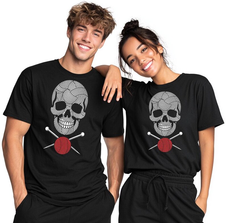 Knitting Skull Shirt Yarn Lover Gift, Crafter Apparel, Funny Knitting Tee, Unique Knitter Present for Crochet Fan & Fiber Artist image 4