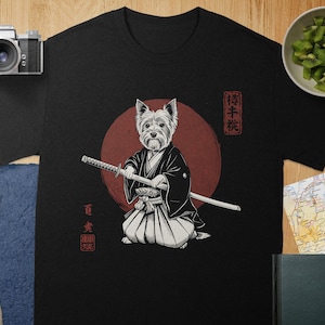 Samurai Dog T-Shirt, Unique Dog Lover Gift, Cute Cartoon Dog Tee, Japanese Style Dog Shirt, Funny Dog Graphic Top