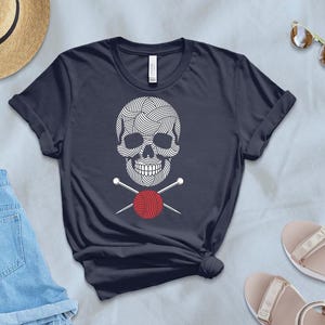 Knitting Skull Shirt Yarn Lover Gift, Crafter Apparel, Funny Knitting Tee, Unique Knitter Present for Crochet Fan & Fiber Artist image 5