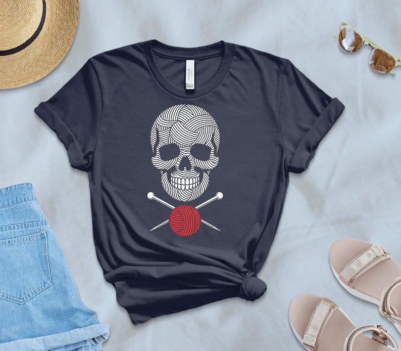 Knitting Skull Shirt Yarn Lover Gift, Crafter Apparel, Funny Knitting Tee, Unique Knitter Present for Crochet Fan & Fiber Artist image 5