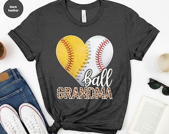 Softball Baseball Grandma T-Shirts, Heart Design, Sports Grandma Shirts, Gift for Grandmother, Proud Grandma Tee Shirts