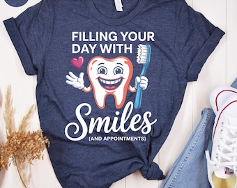 Regalo divertido para higienistas dentales, camiseta de dentista para mujer, camiseta de asistente de ortodoncia, camiseta con estampado de dientes.