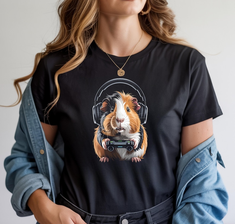 Cute Guinea Pig Gamer T-Shirt, Funny Animal Graphic Tee, Perfect Gift for Gamers, Adorable Pet Lover Shirt, Unique Casual Wear