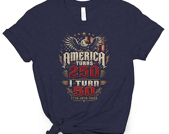 America Turns 250 T-Shirts, I Turn 50 Birthday Tee, Patriotic Eagle USA Bicentennial, 1776-2026 Milestone Celebration Gift T-Shirts