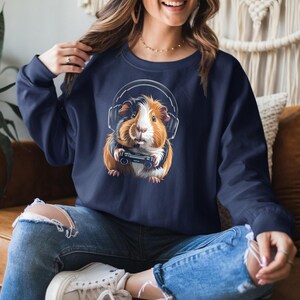 Cute Guinea Pig in Headphones Sweatshirt, Adorable Animal Lover Gift, Cozy Casual Wear, Trendy Pet Apparel, Fun Graphic Sweater