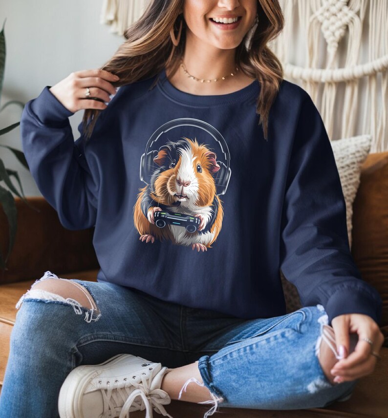 Cute Guinea Pig in Headphones Sweatshirt, Adorable Animal Lover Gift, Cozy Casual Wear, Trendy Pet Apparel, Fun Graphic Sweater