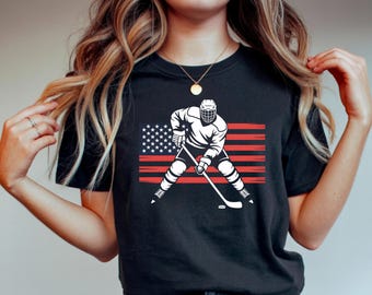 Camiseta de hockey sobre hielo estadounidense / Regalo deportivo patriótico / Camiseta con bandera desgastada / Ropa deportiva para hombre