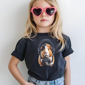 Cute Guinea Pig Headphones Tshirt, Kids Graphic Tee, Fun Animal Shirt for Girls Boys, Trendy Casual Outfits, Unique Children's Clothing