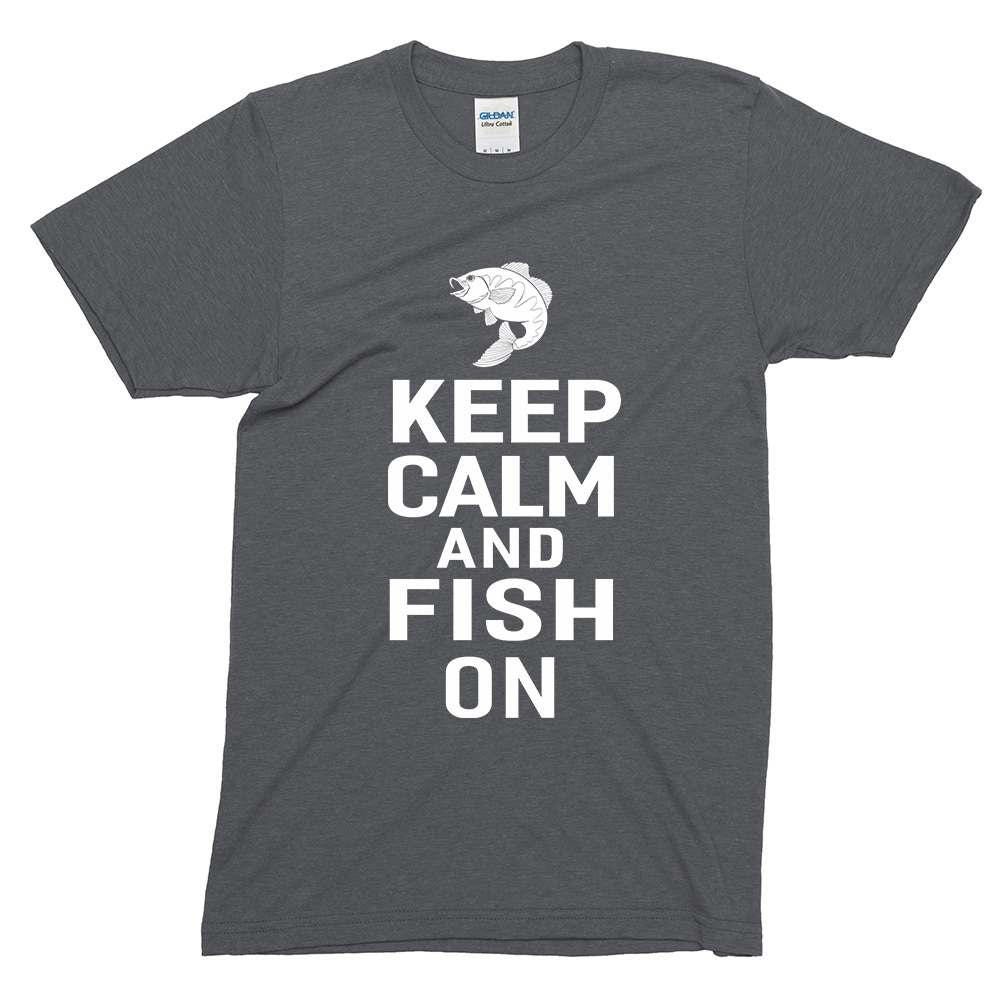 Keep Calm and Fish on Fisherman T-shirt Funny Sayings Tee Fishing Funny  T-shirts for Women Man Gift Screen Printed Tee Womens Mens Tees 