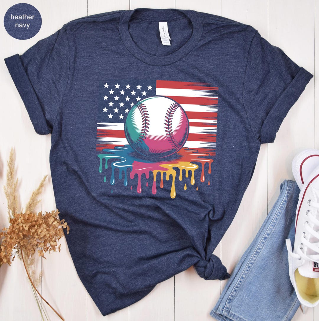 Colorful Baseball American Flag T-shirt | Patriotic Paint Drip USA Game ...