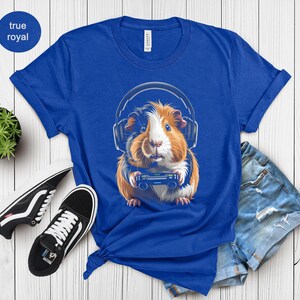 Funny Guinea Pig Gamer Shirt, Cute Animal Graphic Tee, Blue Short Sleeve Gaming T-Shirt, Gift for Gamers, Adorable Pet Lover Top