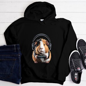 Guinea Pig with Headphones Hoodie, Cute Animal Lover Sweatshirt, Cozy Apparel Gift, Fun and Unique Hoodie for Pet Enthusiasts