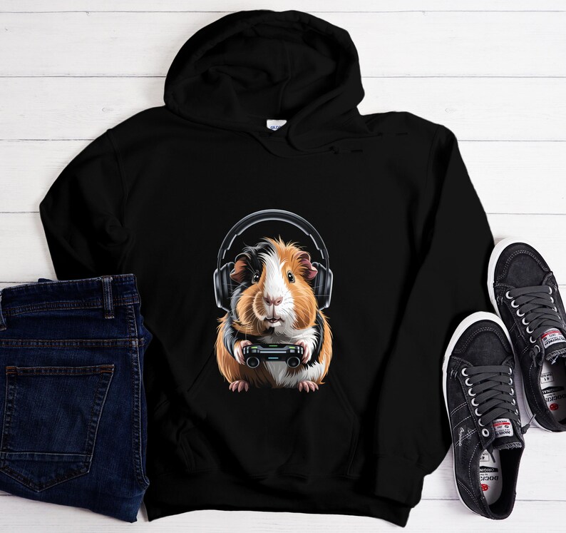 Guinea Pig with Headphones Hoodie, Cute Animal Lover Sweatshirt, Cozy Apparel Gift, Fun and Unique Hoodie for Pet Enthusiasts