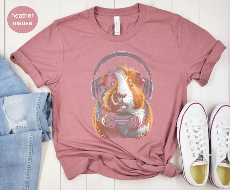 Cute Guinea Pig T-Shirt, Guinea Pig in Headphones Shirt, Guinea Pig Shirt for Women, Funny Animal Graphic Tee, Pet Lover Gift