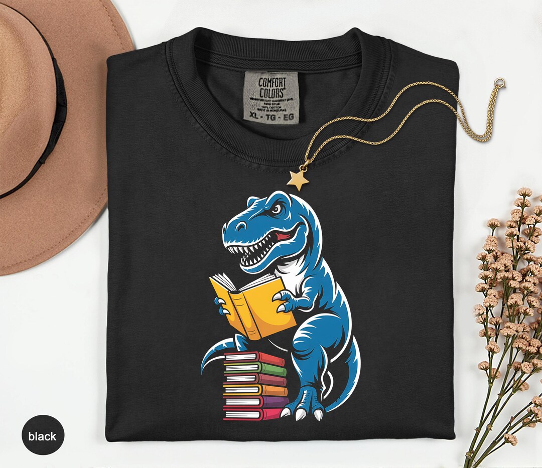 T-rex Reading Book Comfort Colors Shirt, Smart Dinosaur Lover Gift ...