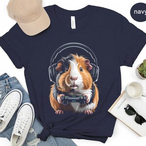 Cute Guinea Pig Gamer Shirt, Funny Headphones Gaming Tee, Cool Animal Music Lover Gift, Adorable Pet Print T-shirt