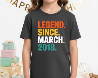 Legend Since March 2018 T-Shirts, Birthday Gift T-Shirts, Personalized T-Shirts, Kids Birthday T-Shirts
