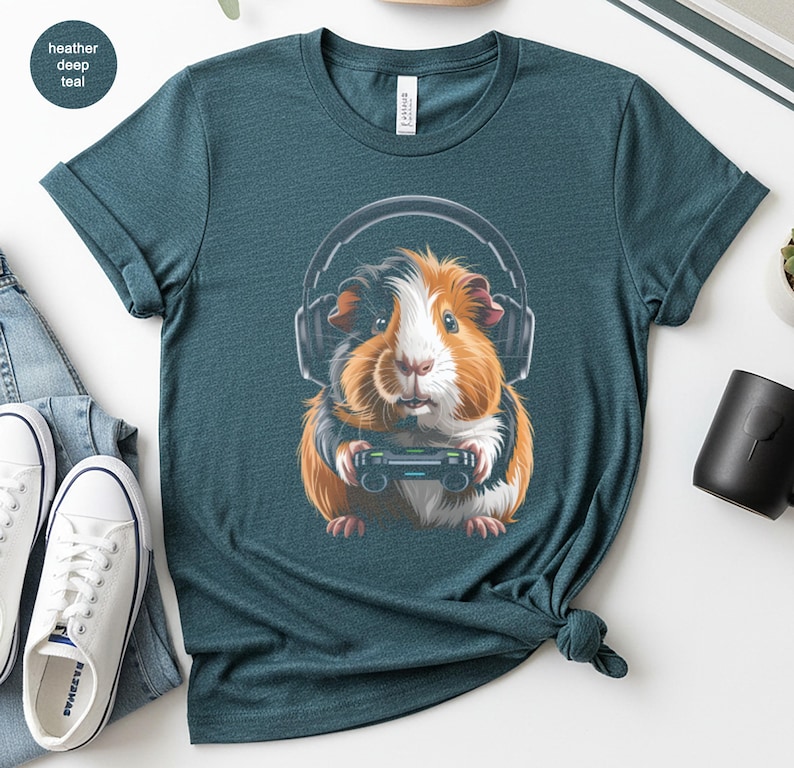 Guinea Pig Gamer Shirt, Cute Gaming T-Shirt, Animal Lover Gift, Adorable Pet Tee, Video Game, Casual Graphic Tee