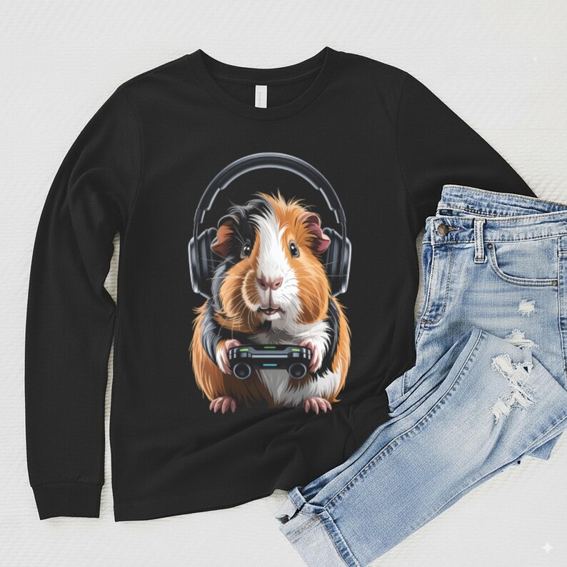 Guinea Pig Gamer Sweatshirt, Cute Gaming Animal Shirt, Fun Pet Lover Gift, Cozy Casual Wear, Unique Graphic Top