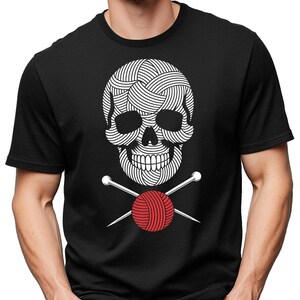 Knitting Skull Shirt Yarn Lover Gift, Crafter Apparel, Funny Knitting Tee, Unique Knitter Present for Crochet Fan & Fiber Artist image 2