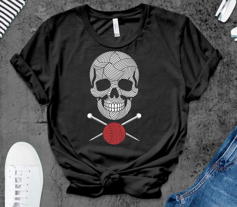 Knitting Skull Shirt Yarn Lover Gift, Crafter Apparel, Funny Knitting Tee, Unique Knitter Present for Crochet Fan & Fiber Artist image 3